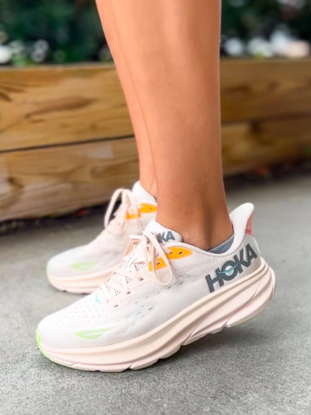 Hoka Neutral Clifton 9 in Vanilla/Astral with Yellow and Lime Accents - Picture 3 of 3